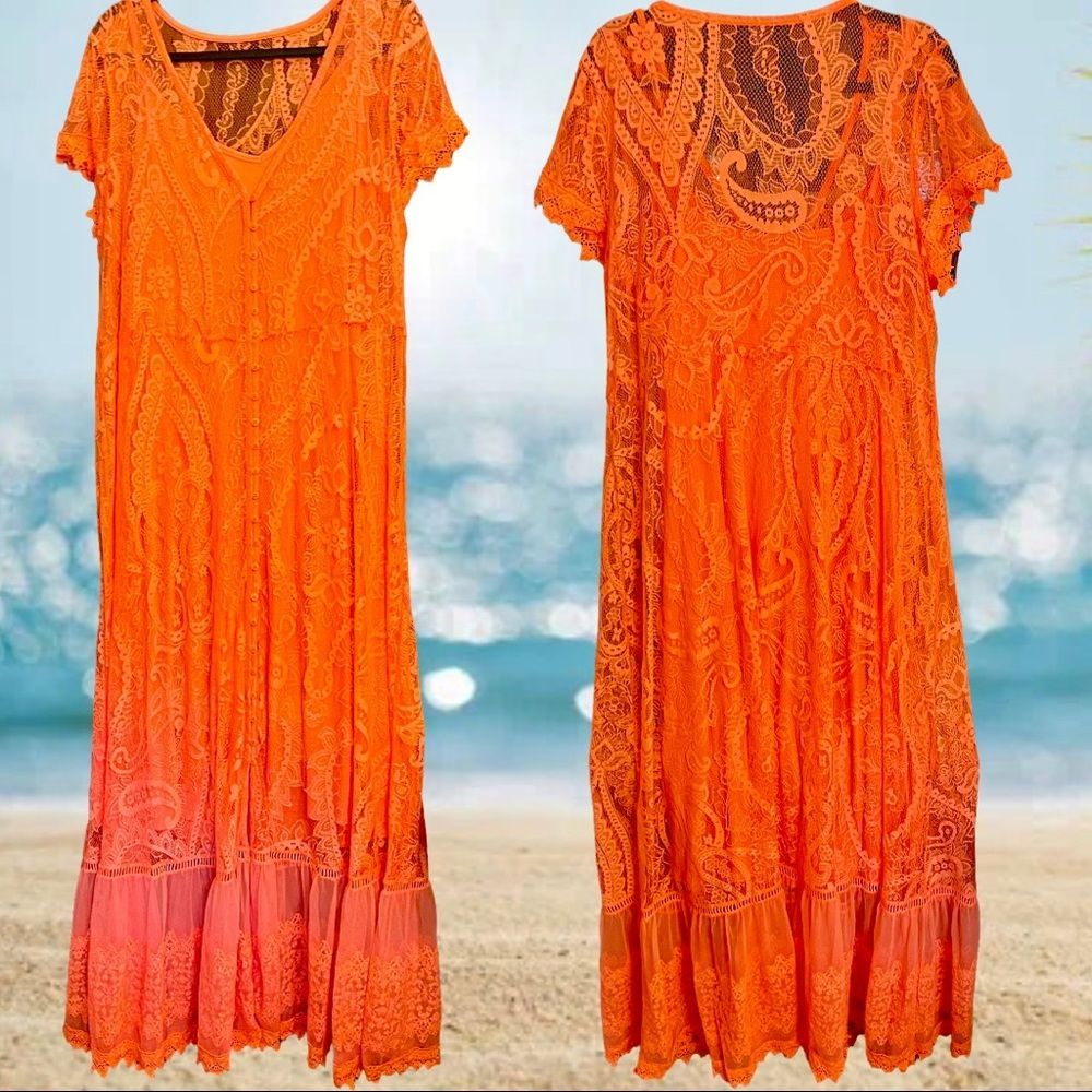Torrid Lace Coral Button Front Skater Maxi Dress Sizes: 1XL 2XL  3XL NWT - Picture 8 of 16